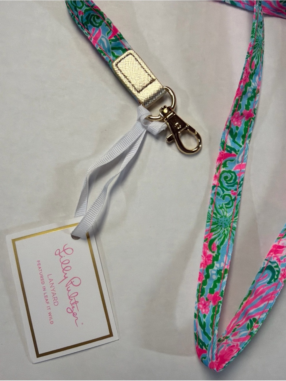 Lilly Pulitzer Pink, Teal & Green Floral Lanyard with Gold Hardware